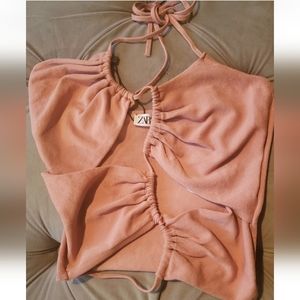 Zara Womens Peach Side Cut Sleeveless Cropped Top Size S